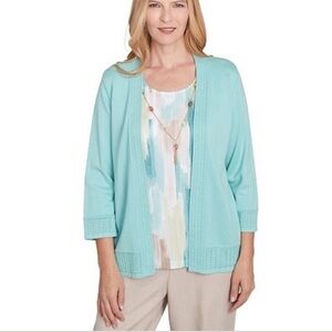 Alfred Dunner Brushstroke Inner Two-in-One Sweater with Necklace Pistachio XL